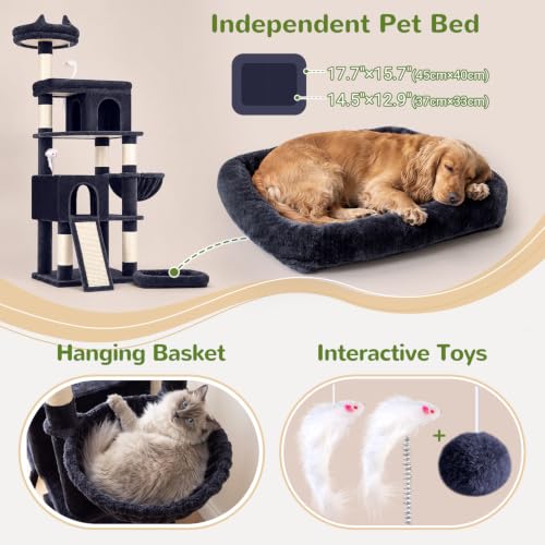 Image of Globlazer Heavy Duty Cat Trees for Large Cats, Sturdy 72in Maine Coon Cat Tree for Large Cats 20 lbs+ Heavy Duty Cat Tower for Adult Biggest Cat with 6 Scratching Posts, Hammock, S72, Smoky Gray