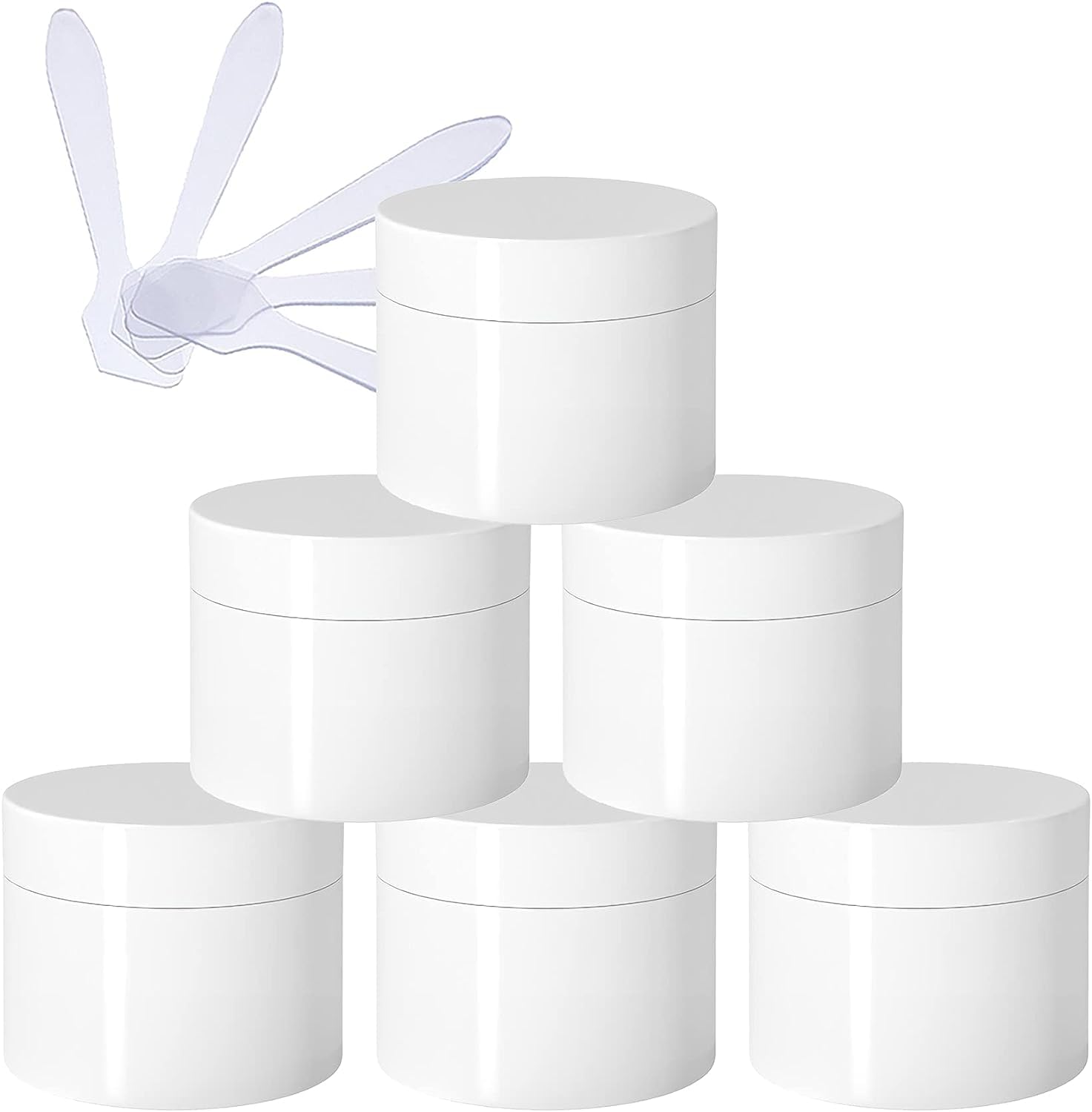 FLYIODFCXV cosmetic jar, Pack of 6, Empty Thick Glossy with Screw Lid, Inner Liner, Sample Bottles Travel + 6X Spatulas(120ml)