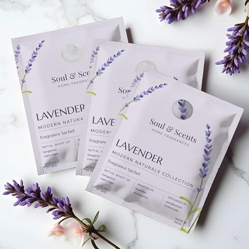 Image of Soul & Scents Lavender Bliss Fragrance Sachet | Blend of Rosemary and Vanilla | Versatile Air Freshener for Car, Wardrobe, Kitchen, and Travel Bag | Pack of 3-20gm Each