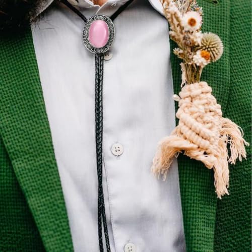 Image of AZORA Western Cowboy Bolo Tie Men Leather Necktie Leather Cord Turquoise Stone Bolo Ties for Men Women