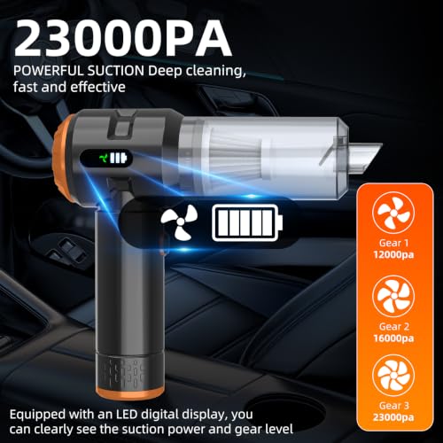 Image of Handheld Vacuum Cleaner Cordless, 23000Pa Powerful Car Mini Vacuum Cleaner, Rechargeable Portable Lightweight dust Catcher for Home Car Carpet Stairs Pet Hair Deep Cleaning（Black-Orange）