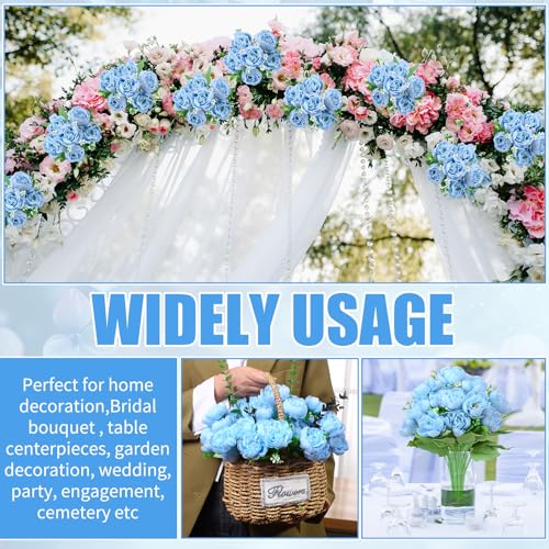 Image of 8 Pack Blue Peonies Artificial Flowers, Fake Silk Hydrangea Bouquet for Bridal Wedding Home Table Decor Reusable Dining Opening Ceremony Birthday Arrangement Faux Floral