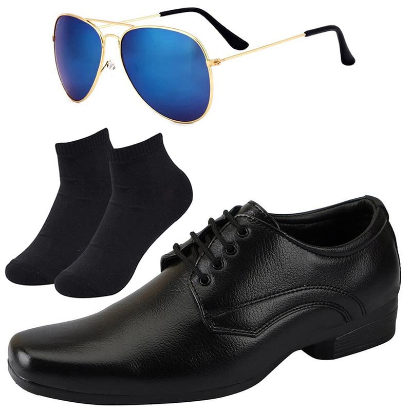 l Men Black Lace Formal Shoes with Black Socks & Blue Gold Avter-image-21
