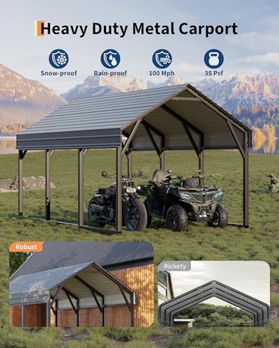 Image of GarveeLife 12x13 ft Metal Carport Shed, Reinforced Frame and Steel Roof for All-Weather Use, Permanent Shelter for Cars, Motorcycles, ATVs, or Boats