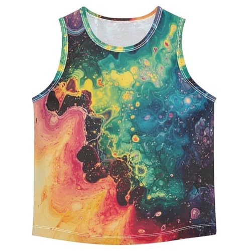 Boys Tank Top Shirts Rainbow Tie Dye Texture Sleeveless T-Shirts Crew Neck for Kids Clothing Children