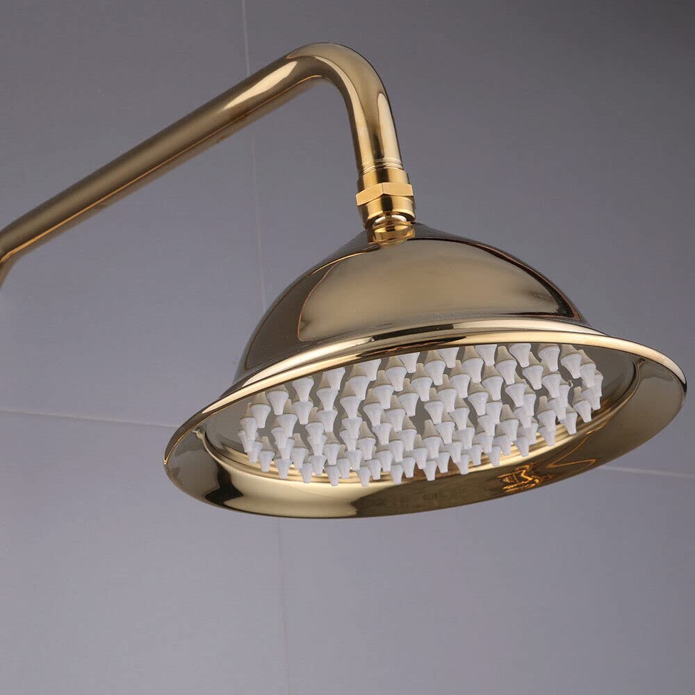 Grifo de Ducha Redondo Retro - Sistema de Lluvia y Mano Con Altura Ajustable - Moderno Dorado de Latón Antiguo Para Pared