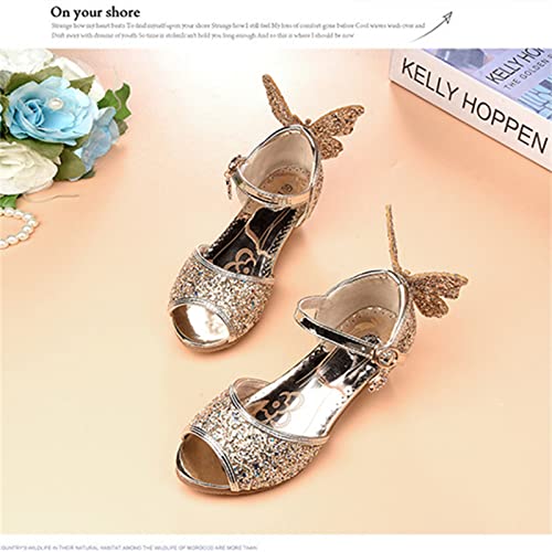 OMEARK Girls Glitter Shoes Sparkly Low Heel Princess Wedding Party Shoes Round Peep Toe Dress Pump Shoes for Kids Toddler with Rhinestone Back Butterfly3