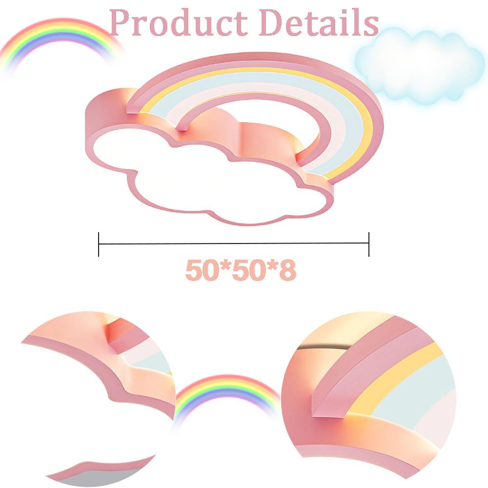 KZT LED Plafoniera Dimmerabile Lampada da Soffitto con Telecomando Moderno Nuvole Arcobaleno Lampadario Camera da Bambini Ragazzi Ragazze Illuminazione a Soffitto per Camera da Letto Soggiorno Hotel
