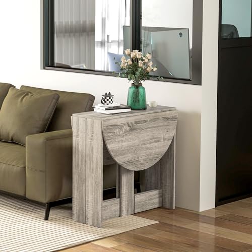 HOMCOM Folding Dining Table, Space-saving Drop Leaf Table for Small Space, Kitchen, Dining Room, Grey - Image 7