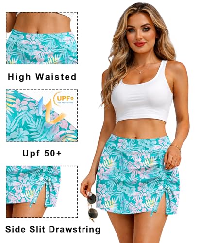 Image of AOBUTE Women UPF 50+ High Waisted Swim Skirt Side Slit Drawstring Beach Cover Up (No Lining)