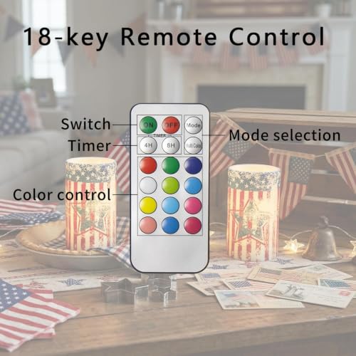 Image of Patriotic 4th of July Candles with Timer Remote Control | Red White and Blue Candles,American 250th Anniversary Independence Day Decorations
