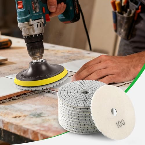 Image of WORKEASE 4 Inch Diamond Polishing Pads Wet /Dry 12PCS, 100 Grit Diamond Sanding Pad, Granite Stone Concrete Marble Rock Countertop Quartz Polish Pad