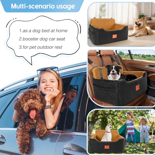 GL GLENSLAVE Hunde Autositze für mittlere/große, Hundesitz für Hunde unter 22Kgs oder 2 kleine, Abnehmbarer und waschbarer Autositz für Haustiere, Große Hundeautositz(Schwarz/Braun)