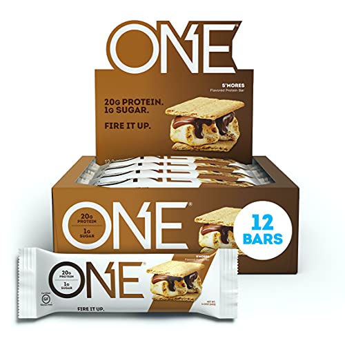 ONE Protein Bars, Smores, Gluten Free Protein Bars with 20g Protein and only 1g Sugar, Guilt-Free Snacking for High Protein Diets, 2.12 oz (12 Pack)