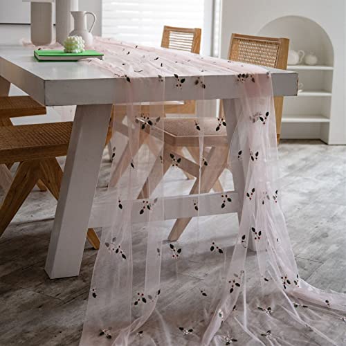 Mantel floral de tul bordado, para boda, fiesta de cumpleaños, compromiso, postre, decoración de mesa (rosa, 150 x 180 cm) Cover