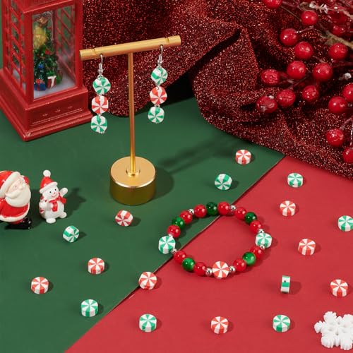 SUNNYCLUE 1 Box 200Pcs 10mm Christmas Polymer Clay Beads Candy Beads Cute Red Green Candy Round Flat Disc Vinyl Spacer Loose Beads Bulk for jewellery Making Diy Bracelets Necklace Chocker Craft Suppli - Image 4
