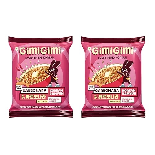 Image of GIMI GIMI - Veg Carbonara | Veg Korean Noodles | Authentic Korean-Style Instant Noodles | 135g Each (Pack of 2)