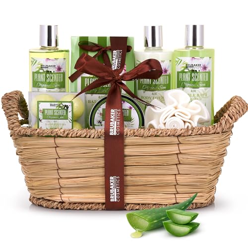 BRUBAKER Cosmetics Set de Regalo de Baño y Ducha para Mujer Aloe Vera - Juego de Regalo de 11 piezas en Cesta de Mimbre - Wellness Spa Kit