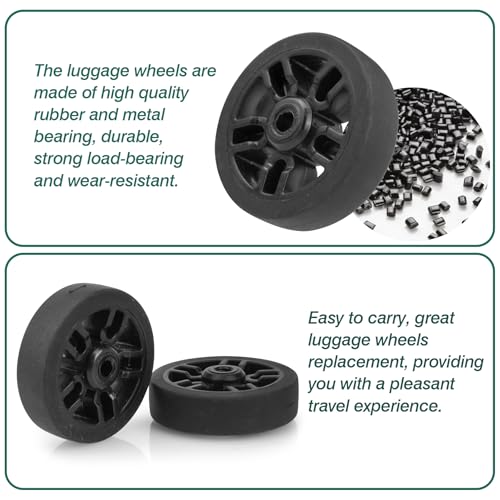 4pcs Luggage Wheels Replacement OD 55mm, Suitcase Swivel Casters, Wear Resistant Rubber Repair Wheel Black, PF094