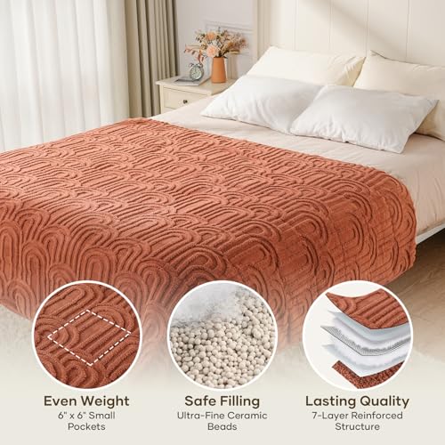 Image of Cottonblue Jacquard Weighted Blanket for Adults 15 lbs Twin Size, Cozy Fluffy Sherpa Fleece Weighted Throw Blankets 48 inch x 72 inch for Sleep Relax, Fuzzy Warm Arch Heavy Blanket for Bed Couch, Rust Pink
