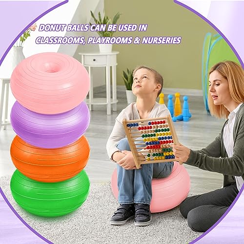 Image of Lewtemi 4 Pcs Flexible Seating for Classroom Elementary 20 Inch Yoga Ball Chair Inflatable Donut Ball Chair with Inflator for Kids Student Sensory Balance Office Exercise(Vivid Color)