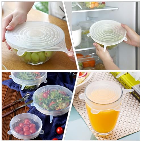 SUPGOD 6 Stück Silikondeckel Dehnbar Gleichgroße Universal Dosendeckel Silikon Stretch Deckel Silikon Deckel Set Wiederverwendbar Dehnbar Silikondeckel für Honiggläser, Dosen, Schüsseln, Runde Becher