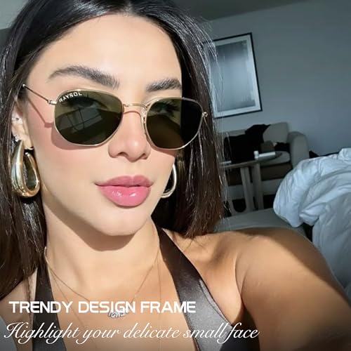 RAY SOL Polarized Hexagonal Sunglasses for Women Men Small Square Sun Glasses 100% Real Glass Lens Shades Metal Frame3
