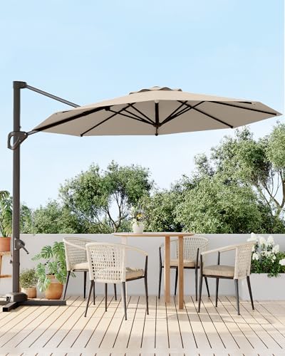 10FT Cantilever Umbrella Outdoor Patio Umbrella w/Base Included Market Offset Umbrella Sun Shade Windproof with 360-Degree Rotation for Patio Garden Deck Pool, Navy Blue