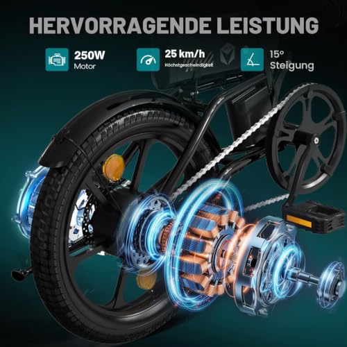 HITWAY E-Bike Klapprad 250W Li-Ion-Akku 16 Zoll E-Klapprad E-Faltrad Elektrofahrrad Reichweite...
