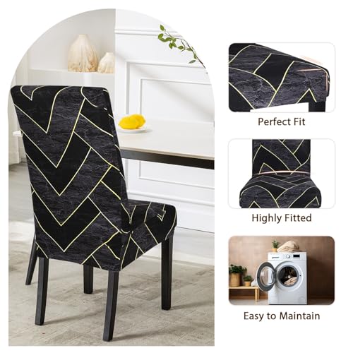 Image of SearchI Dining Room Chair Covers Set of 4, Stretch Printed Parsons Chair Slipcovers Super Fit Removable Washable Striped Kitchen Chair Protector Cover for Dining Room, Hotel, Ceremony(Flower Pattern2)