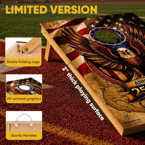 Image of Cornhole Board Set for Adults, Premium Wooden Bean Bag Toss Game with 8 All-Weather Bean Bags, Integrated Bean Bag Storage, Foldable Legs Outdoor Game