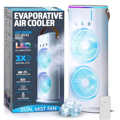 Image of Drumstone (𝐒𝐩𝐞𝐜𝐢𝐚𝐥 𝟏𝟓 𝐘𝐞𝐚𝐫𝐬 𝐖𝐚𝐫𝐫𝐚𝐧𝐭𝐲) 4000mAh Portable USB Mini Air Cooler with Cold Mist | Double-Ended Personal Cooling Fan with 3 Fan Speeds, 280ml Water Tank, LED