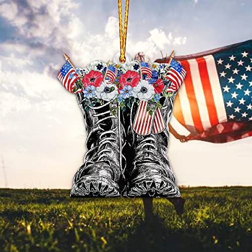 Wodoro Veteran Boots Floral 2D Flat Wood Ornament (Not 3D), American Soldiers Veterans Day Christmas, Christmas Tree Ornament, Gift For Veterans, Us Army Military Memorial Day, Usa Patriotic Ornament #TOP7