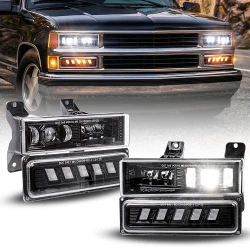 RAMJET4X4 DOT LED Headlight Assembly Hi/Low Beam Turn Signal Fit for 1988-1998 Chevy GMC C/K 1500 2500 3500 Silverado Suburban Tahoe Yukon Sierra OBS Truck