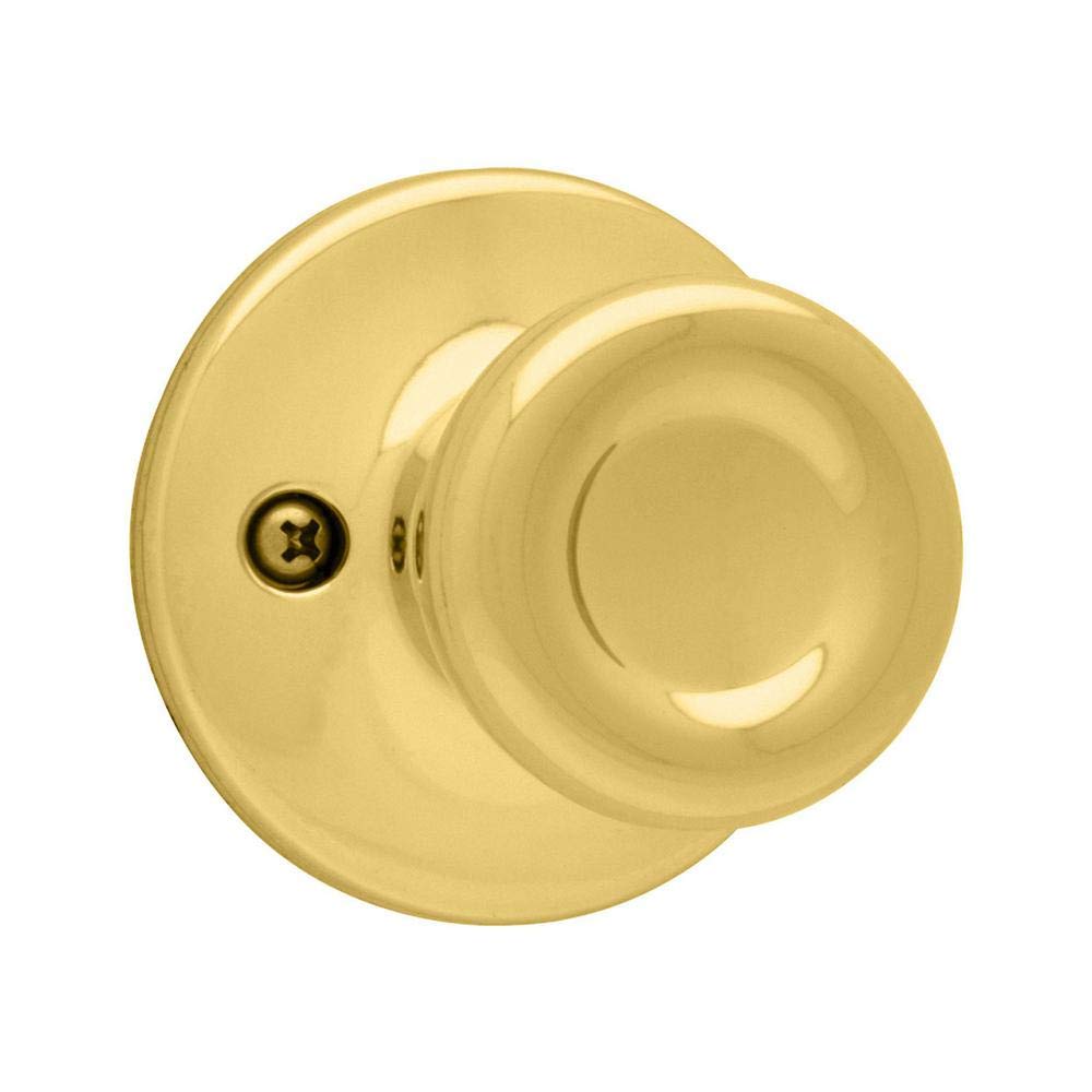 Kwikset Tylo Dummy Door Knob, Single Sided Handle for Closets, French Double Doors, and Pantry, Polished Brass Non-Turning Interior Push/Pull Door Knob, 1 Count (Pack of 1)