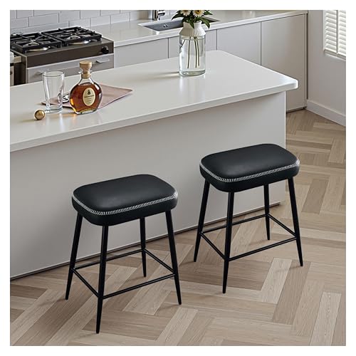 STOOLINK Barhocker 2er Set, Moderner Barstuhl mit Mikrofaser-Leder, Tresenhocker mit Fußstütze, Tresenstuhl 62.5 cm hoch, Küchenhocker Ohne Lehne 150kg belastbar für Bistro, Küche-Schwarz