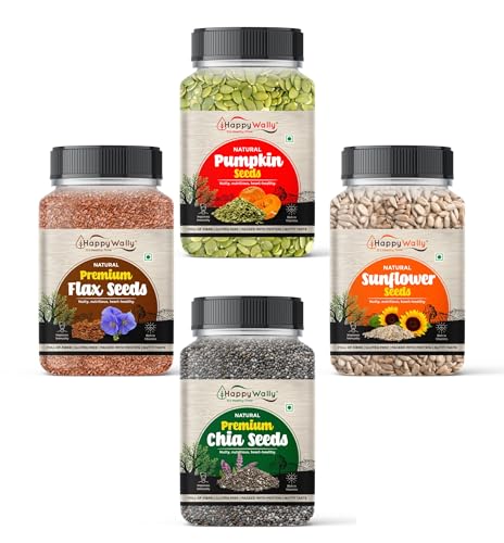 Image of Happywally All Edible Seeds Combo Pack of - 1kg | Chia, Pumpkin, Sunflower, Flax 250g Each [Gread - Premium]]