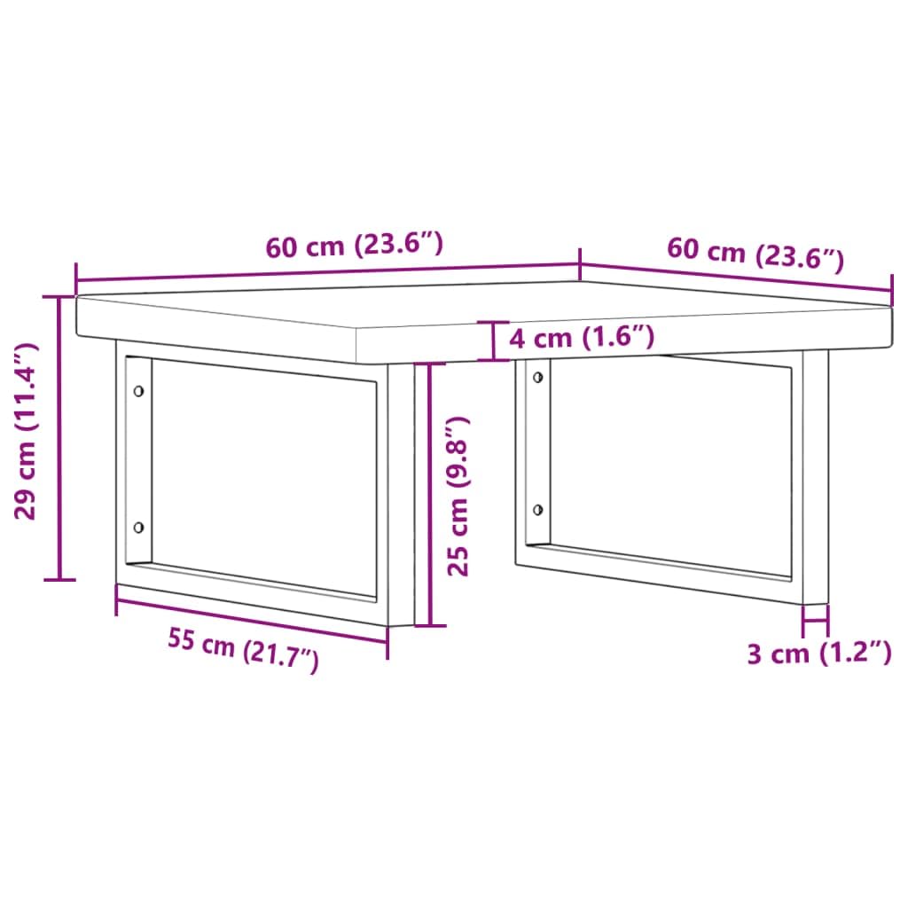 Piano lavabo in legno di rovere massiccio con supporto in acciaio, 60 x 60 x 4 cm, rettangolare, portata fino a 100 kg, salvaspazio per bagno, mensola e mensola per lavabo e mobili da bagno