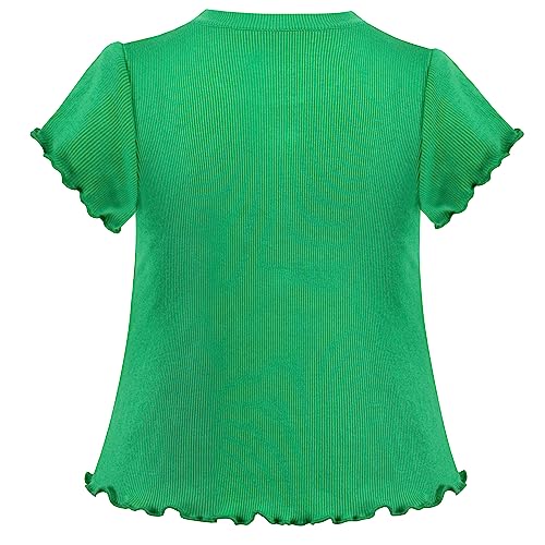 Image of Sunny Fashion Girls T-Shirt Crop Top Brown Lettuce Trim Ribbed Knit Button Casual