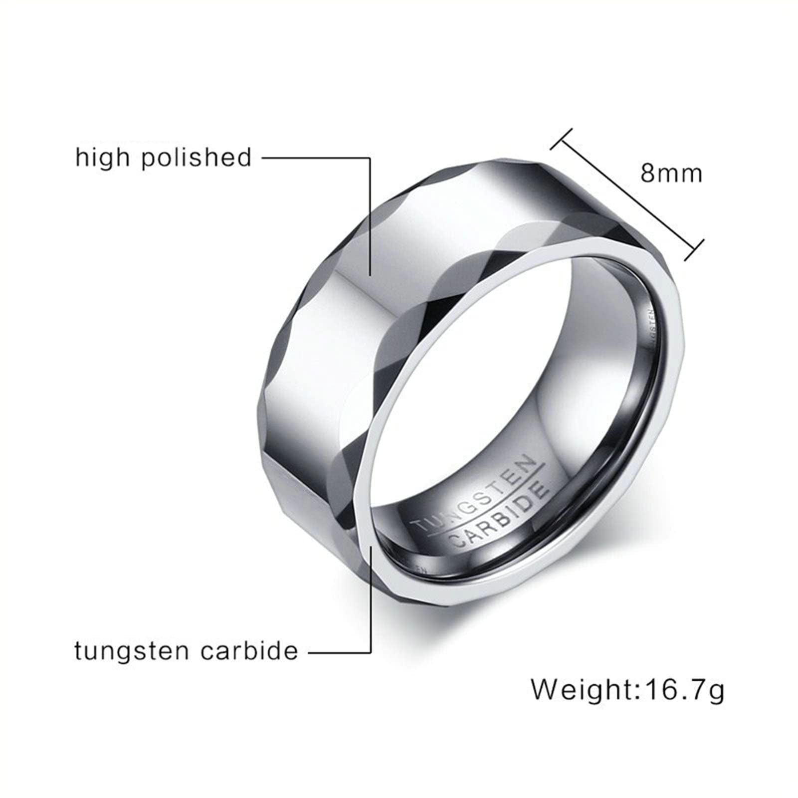 Aeici Anello Inciso Uomo Donna, Anelli da Uomo Eleganti Argento Tungsteno Anello in Argento 8mm Bordo Sfaccettato Donna Misura 15 & Uomo Misura 25