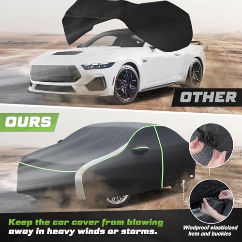 Image of Mixsuper Liner Car Cover for Ford Mustang 1994-2026, Waterproof All Weather Outdoor Protection, Windproof Straps, Zipper Door