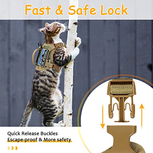 Nanappice Tactical Cat Harness For Walking, Adjustable Escape Proof Pet Vest For Large Cat,Easy Control Breathable Cat Vest With Handle，Molle Patches #TOP2