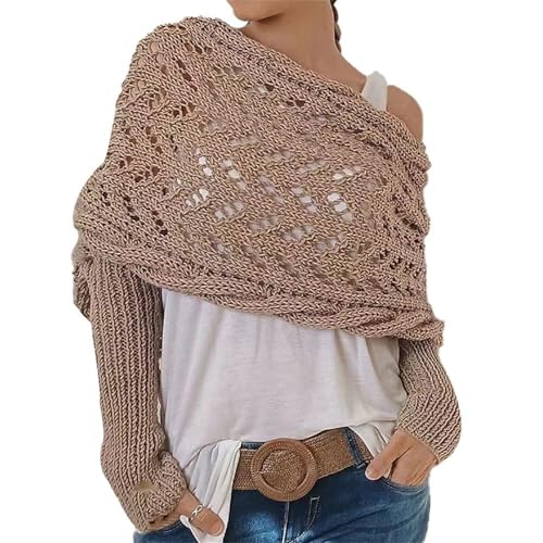 Scarf with Sleeves for Women Crochet Shawl Wrap Knitted Double Sleeve Scarf Multifunctional Shawl for Plus Size