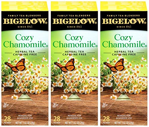 Bigelow Cozy Chamomile Herbal Tea Bags 28-Count Box Pack of 3 Chamamile Tea Bags Relaxing Herbal Tea All Natural Gluten Free