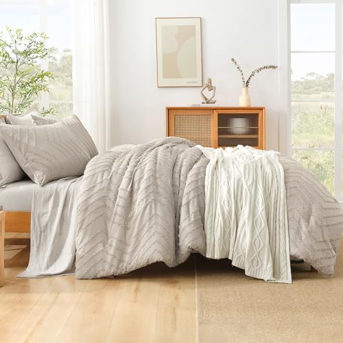 Image of Litanika Boho Queen Comforter Set, 3 Pcs Tannish Lightweight Bedding Set