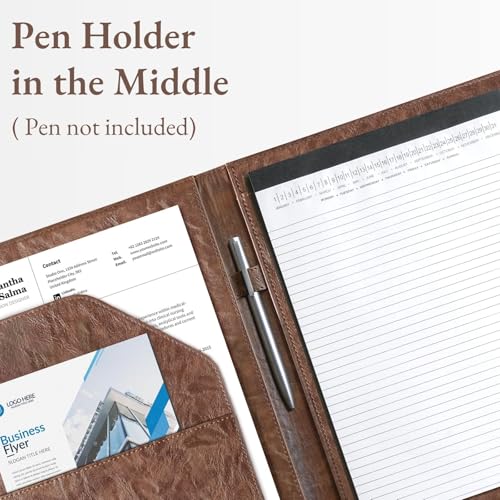 Image of Mymazn Padfolio, Portfolio Folder, Legal Pad Holder, Resume Folder | Faux Leather Binder with Document Organizer, Business Card Holder, Letter-Size Notepad for Interview, Men & Women