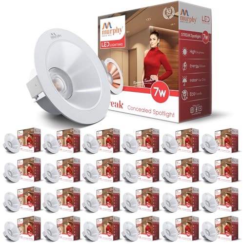 Image of Murphy 7W Streak LED Down Light WH+White Finish, Natural White Light, Round, Pack of 25, Recessed Ceiling LED Light, Suited for 3 inch Junction Box /Concealed Box (2 Years Warranty)