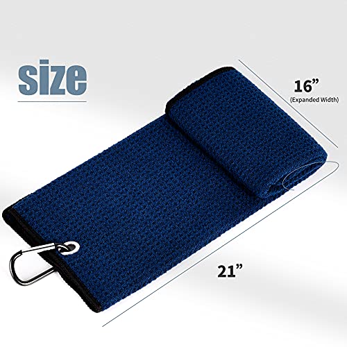 Mile High Life Tri-fold Golf Towel | Premium Microfiber Fabric | Waffle Pattern | with Heavy Duty Carabiner Clip | Golf Towel for Men and Women (NavyGolf Towel)