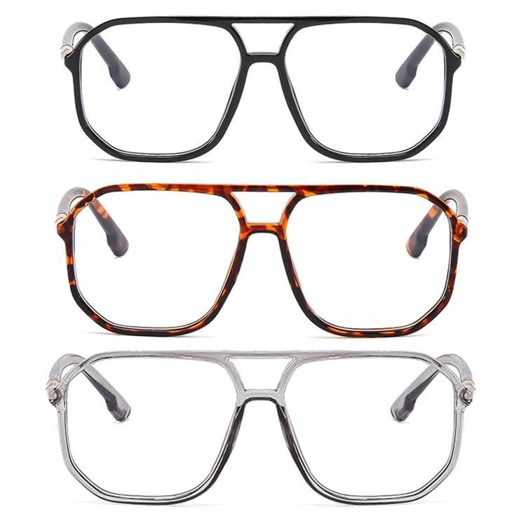 bullabulling 3 Pack Oversized Spring Hinge Reading Glasses for Women Men,Retro Blue Light Computer Reader Frame