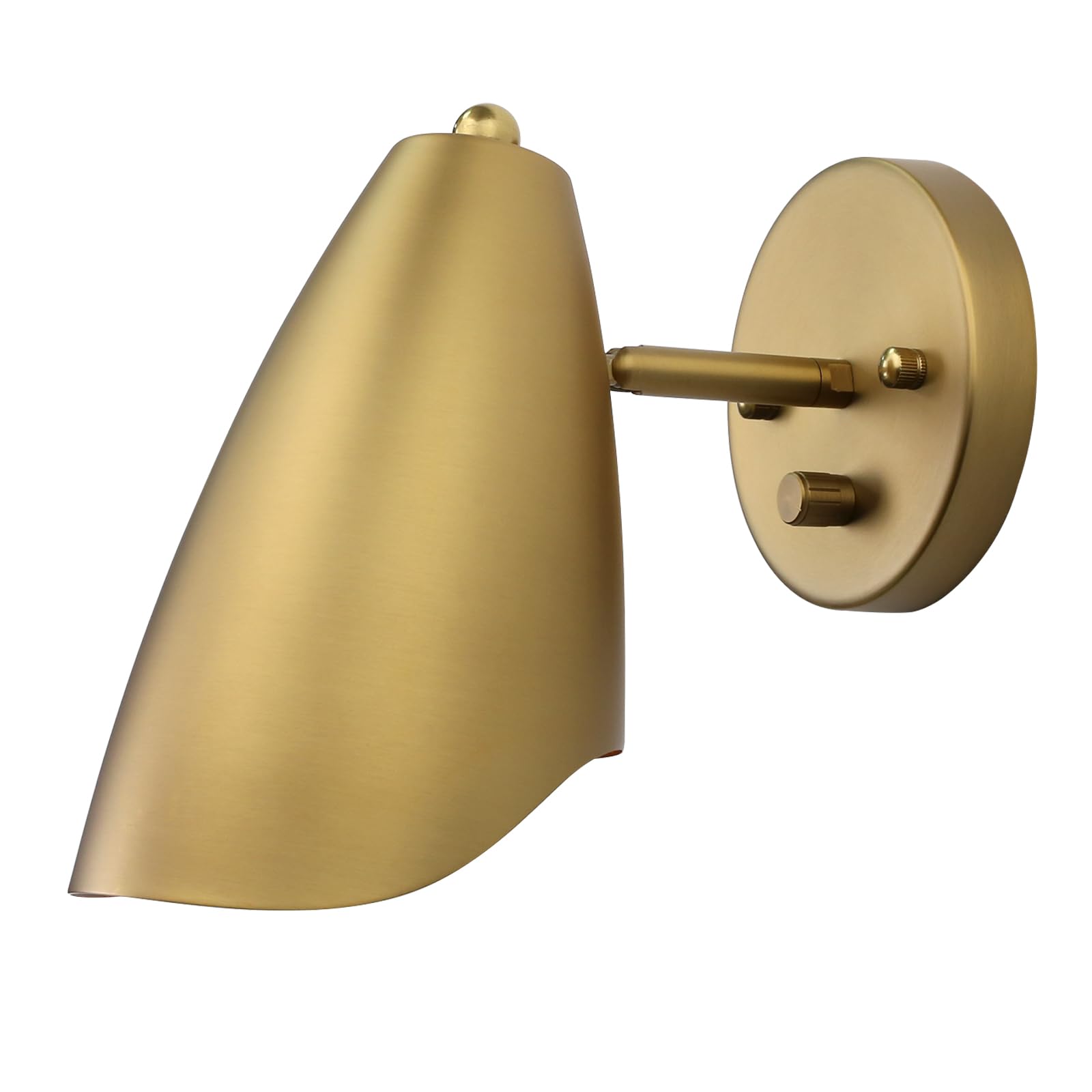 Pathson Modern Wall Sconce with Dimmer Switch, Brass Metal Wall Lamp Lighting, Adjustable Light Angle, E26 Bulb Base Reading Lighting for Wall